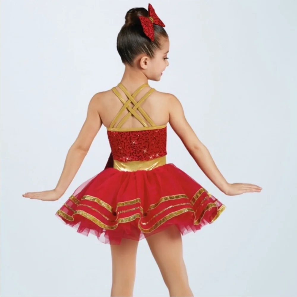 Weissman Gold Metallic Ribbon and Sequin Tutu Dress Size Child Small Red - Picture 9 of 9